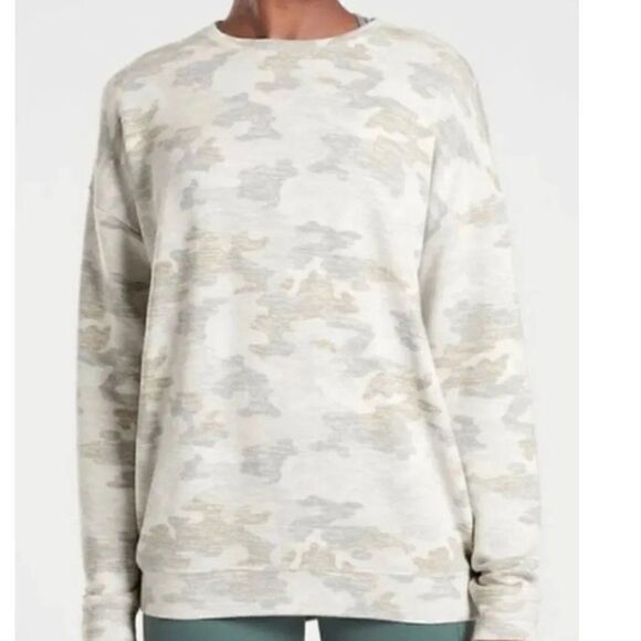 Athleta Pure Luxe Printed Sweatshirt Camo Gray Size XS Nirvana Fabric Soft Cozy - Picture 1 of 9